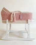 Hooded Moses Basket - Paste Pink & Natural White