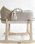 Hooded Moses Basket - Beige & Natural White