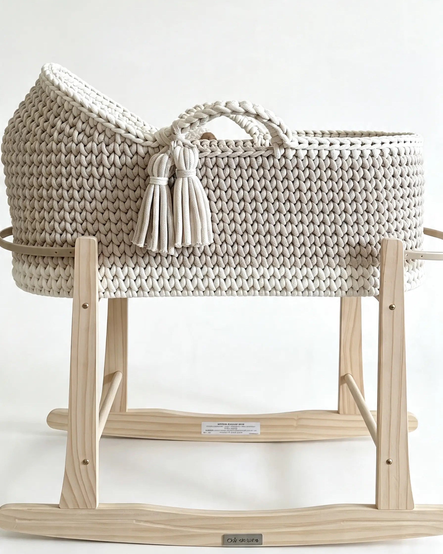 Hooded Moses Basket - Beige & Natural White