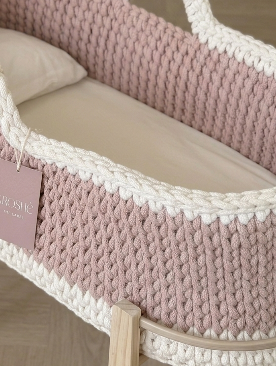 Moses Basket - OFF White & Pastel pink