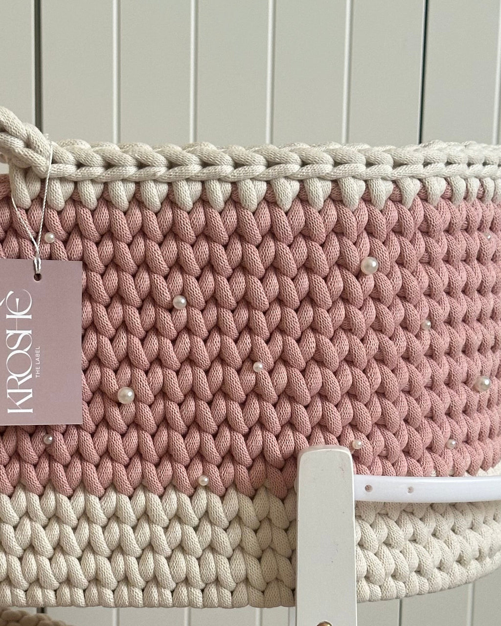 Hooded Moses Basket - Natural White and Paste pink