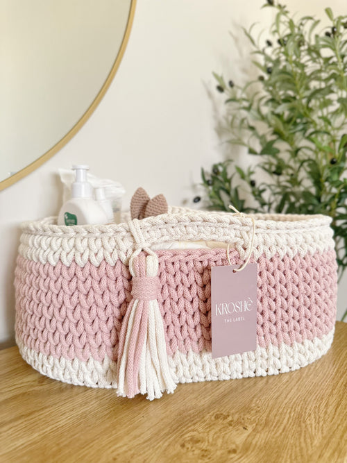 Nappy Caddy | Natural White & Pastel Pink