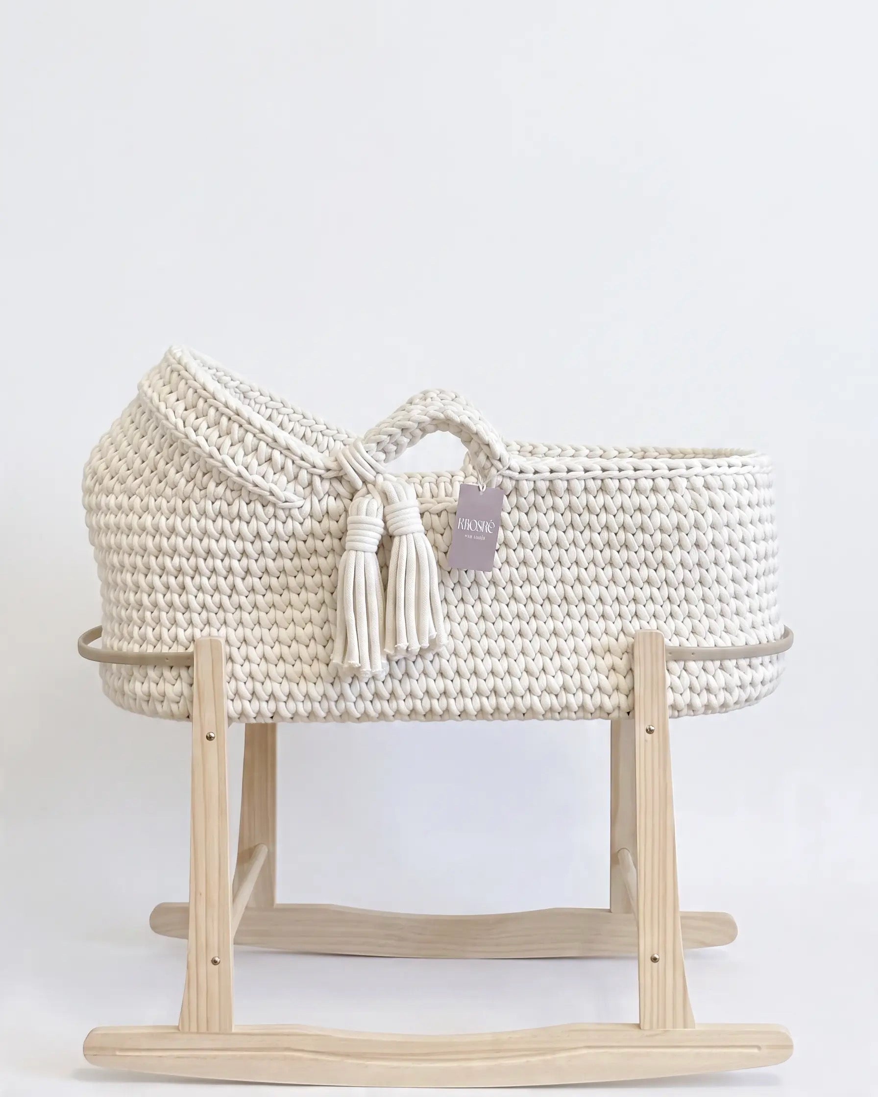 Signature Hooded Moses Basket with Double Border- Natural White