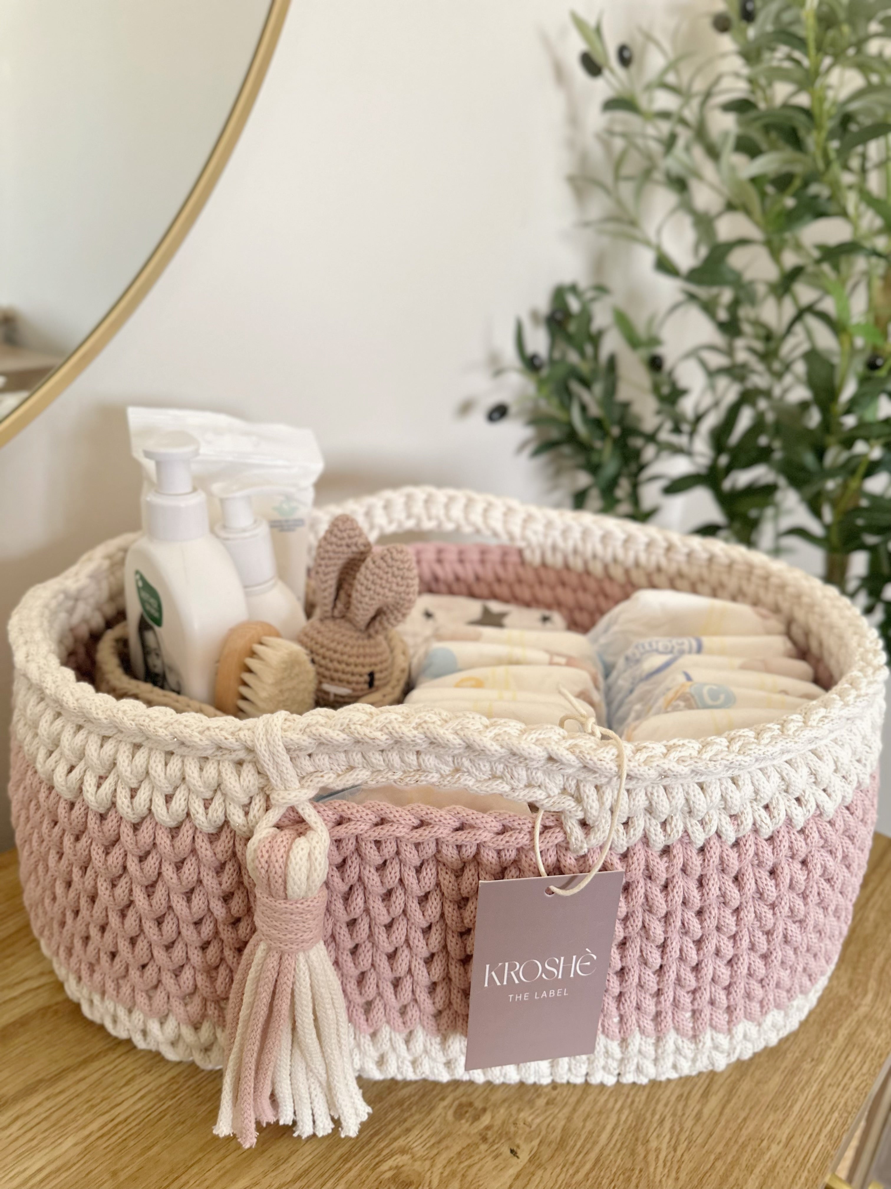 Nappy Caddy - Natural White & Pastel Pink