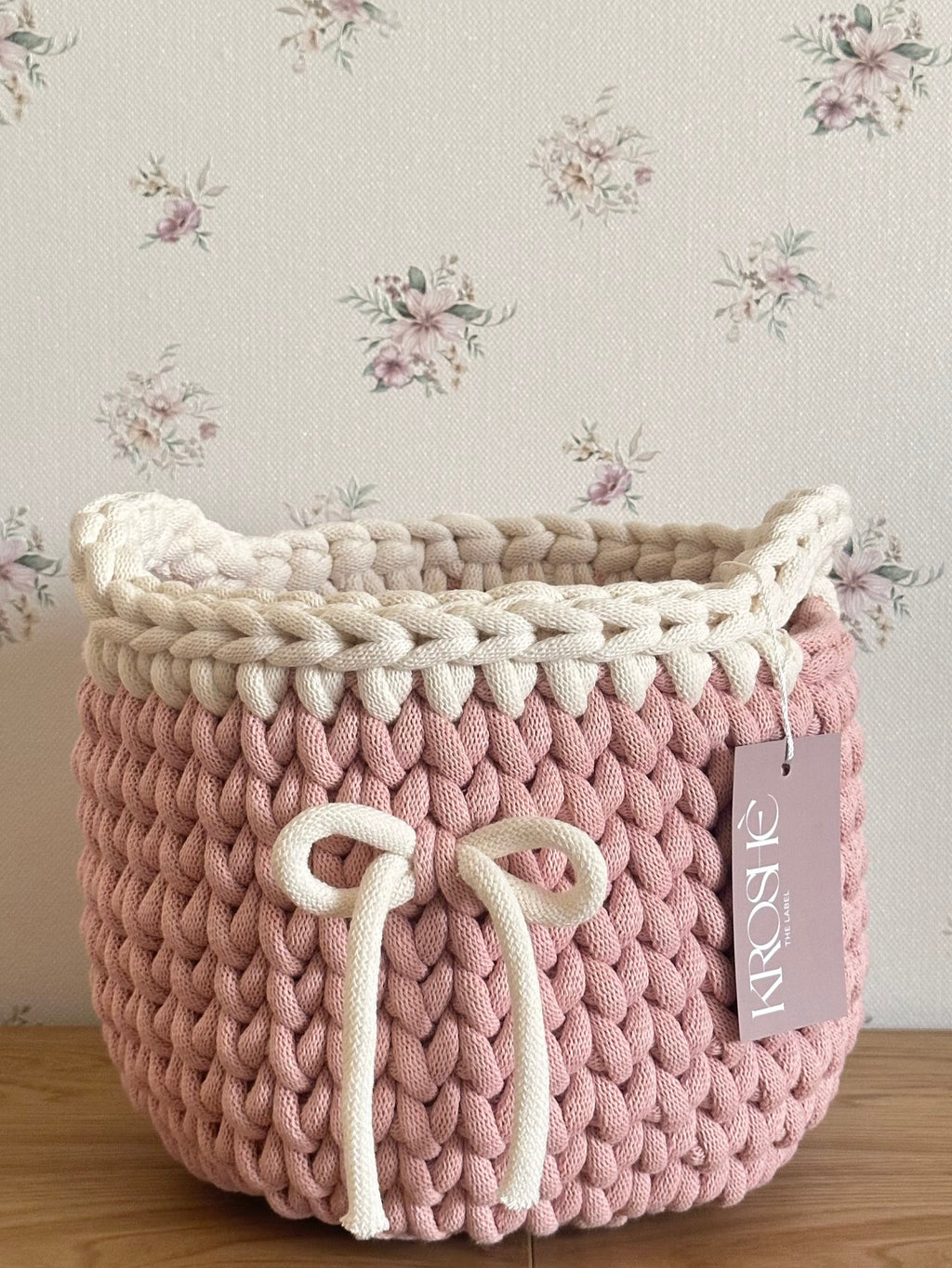 Storage basket - Natural White & Pastel Pink