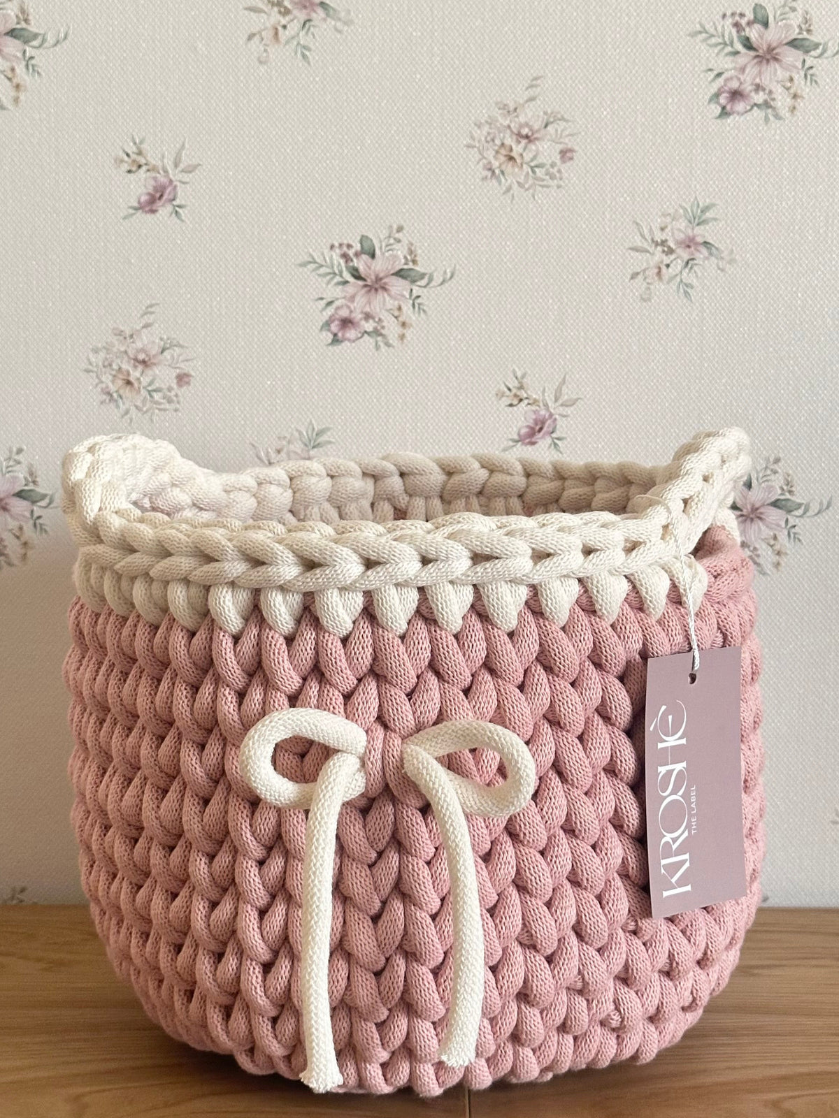 Storage basket - Natural White & Pastel Pink