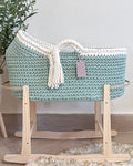 Hooded Moses Basket - Aloe & Natural White