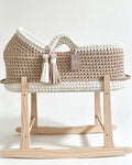 Hooded Moses Basket - Off White & Warm Beige