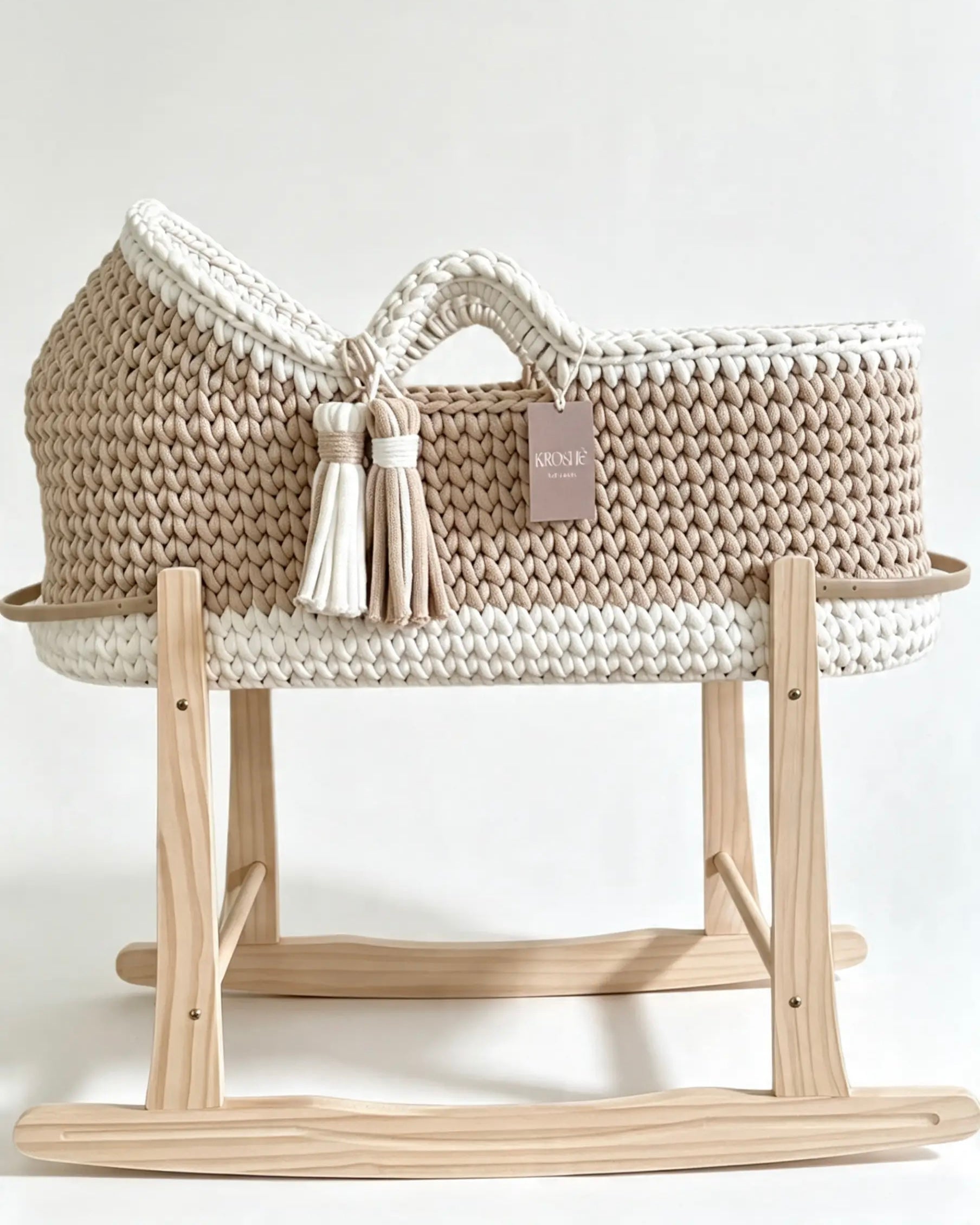 Hooded Moses Basket - Off White & Warm Beige