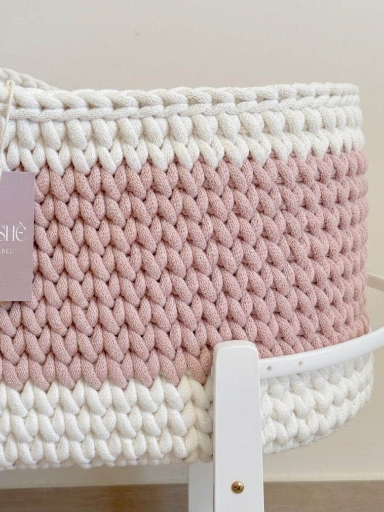 Moses Basket - OFF White & Pastel pink