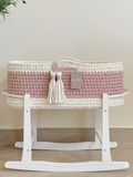 Moses Basket - OFF White & Pastel pink